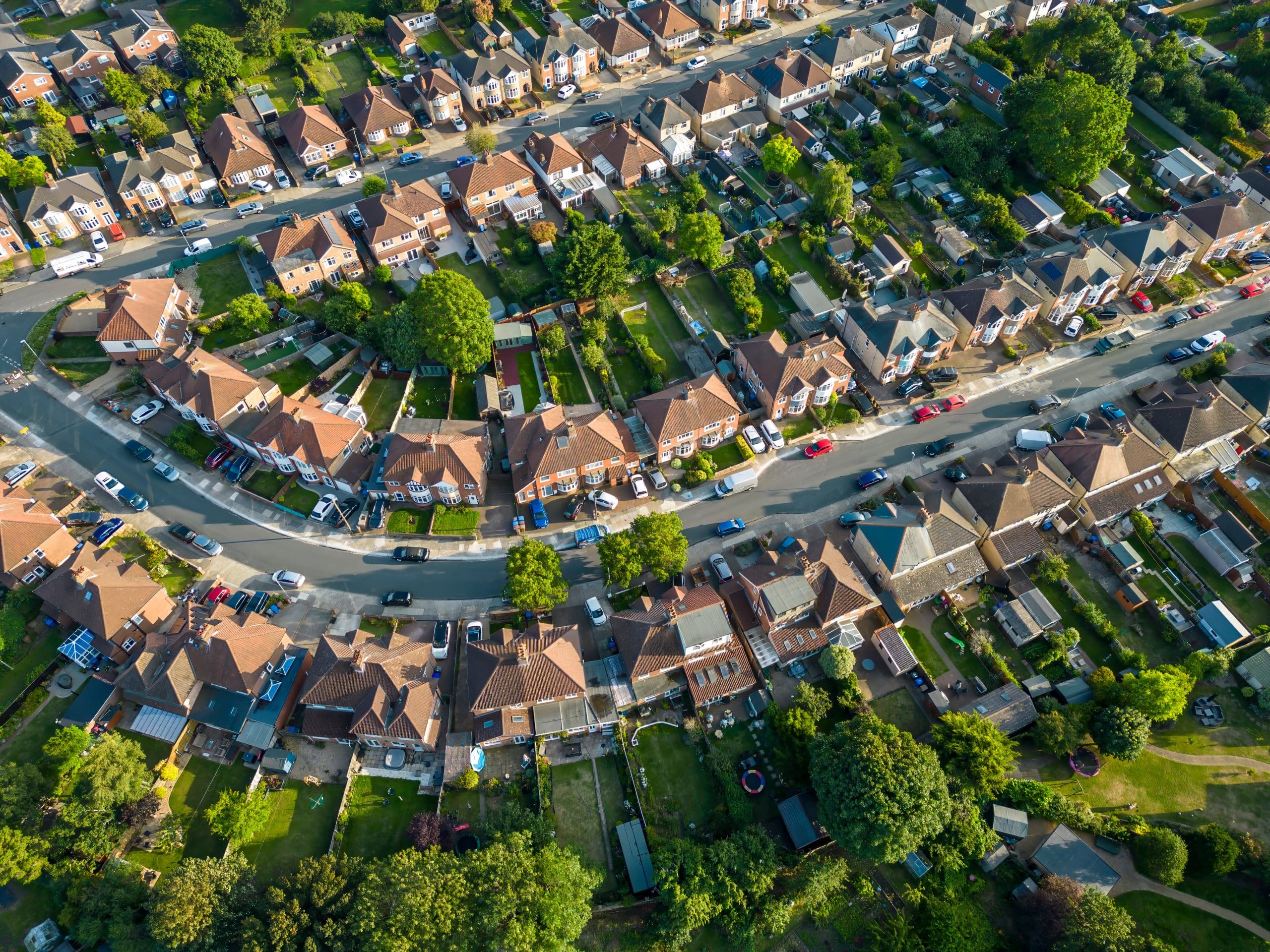 Aerial view of housing estate using drone